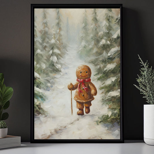 Journey Of The Gingerbread Hiker, Gingerbread Canvas Painting, Xmas Wall Art Decor - Gingerbread Poster Gift