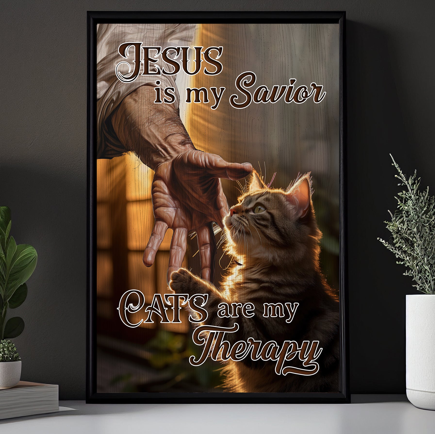 Jesus Is My Savior Cats Are My Therapy, Cat Canvas Painting, Wall Art ...