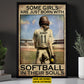 Personalized Motivational Softball Canvas Painting, Some Girls Are Just Born With Softball, Sports Quotes Wall Art Decor, Poster Gift For Softball Lovers