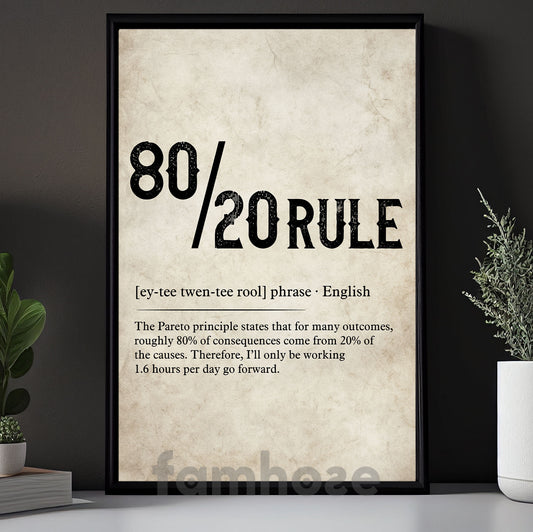 Vintage Quote Office Canvas Painting, 80/20 Rule Wall Art Decor, Poster Gift To Decor House Or Office