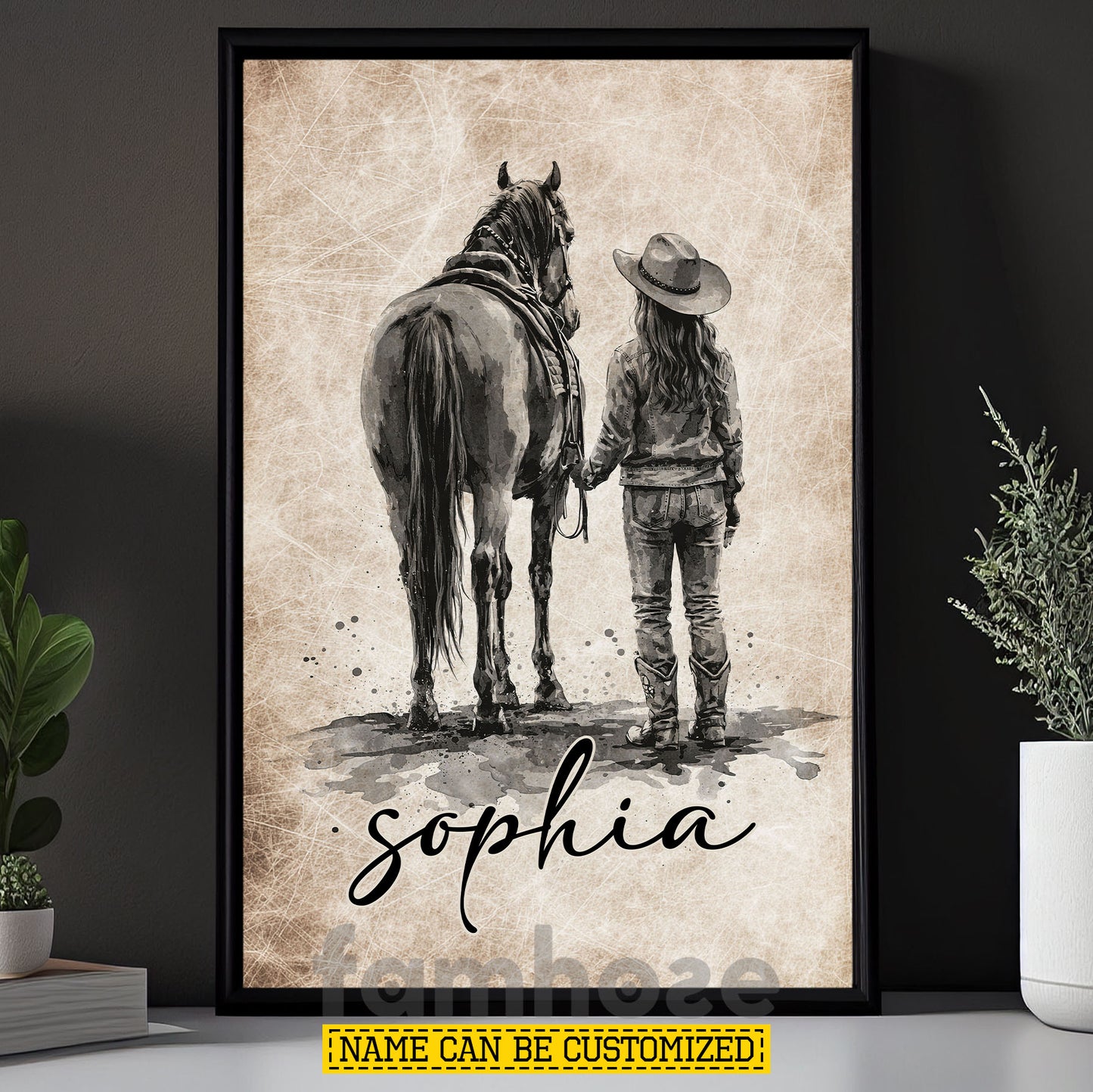Personalized Horse And Cowgirl Kid Canvas Painting, Western Ranch Life Wall Art Decor, Poster Gift For Cowgirl