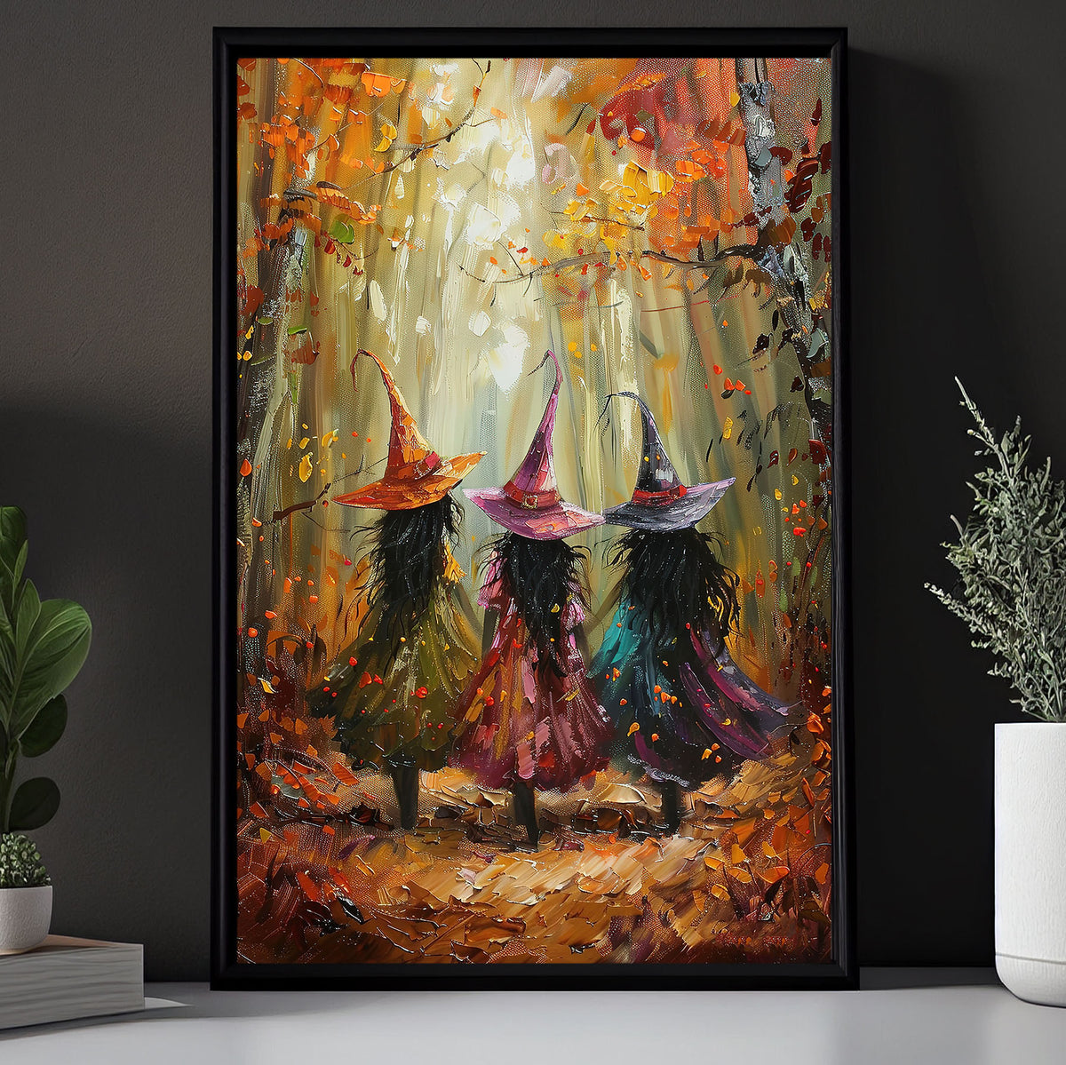 Autumn's Magical Muses, Witches Canvas Painting, Spooky Season Wall Art Decor, Halloween Poster Gift For Witch Lovers