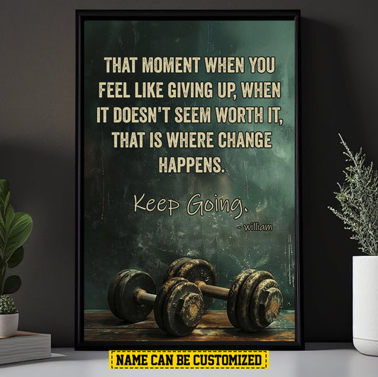 Personalized Gym Canvas Painting, Keep Going, Motivational Fitness Quotes Wall Art Decor, Ideal Poster Gift For Sports Enthusiasts