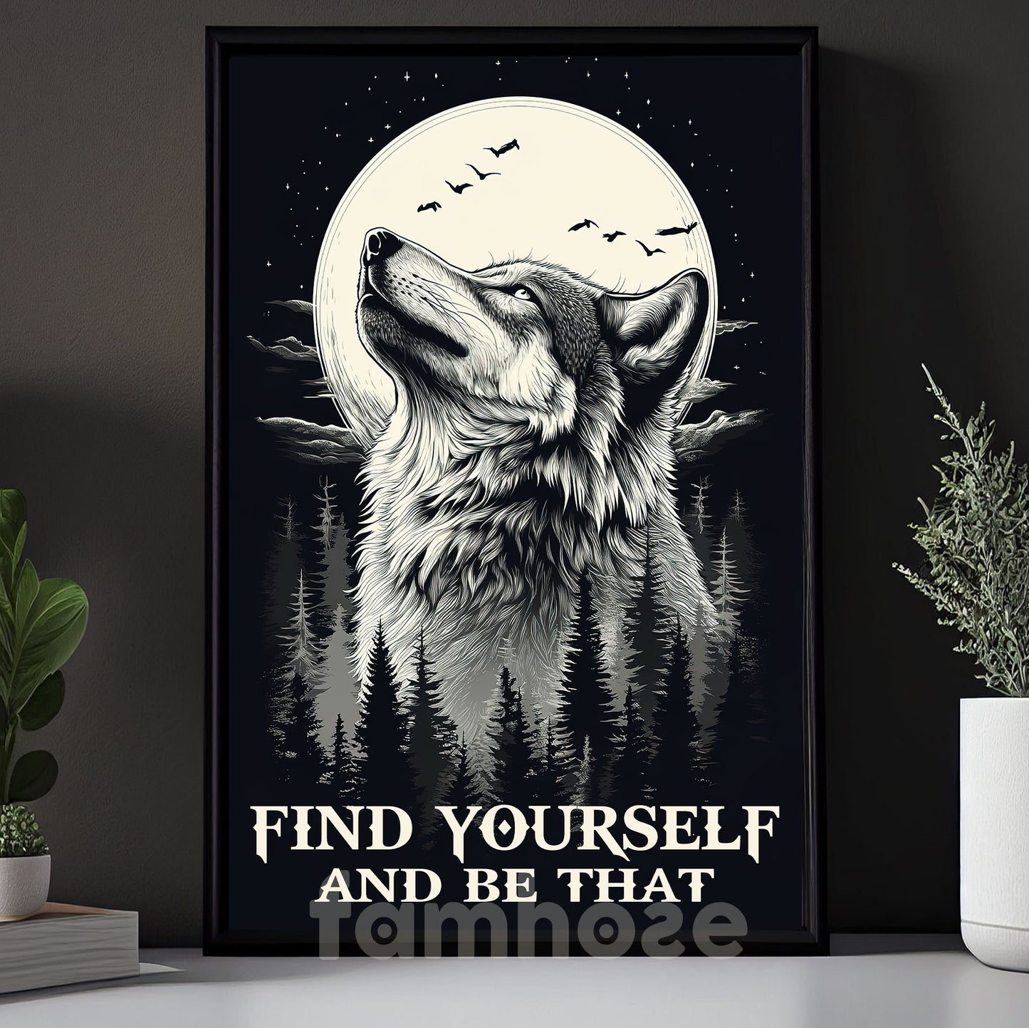 Find Yourself And Be That, Motivational Wall Art Decor, Inspirational Canvas Painting for Office, Living Room, or Workspace, Gift For Wolf Lovers