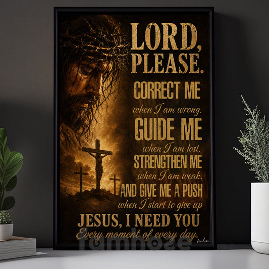 Vintage Jesus Canvas Painting, Lord Please Correct Me When I Am Wrong Wall Art Decor, Poster Gift For Christians
