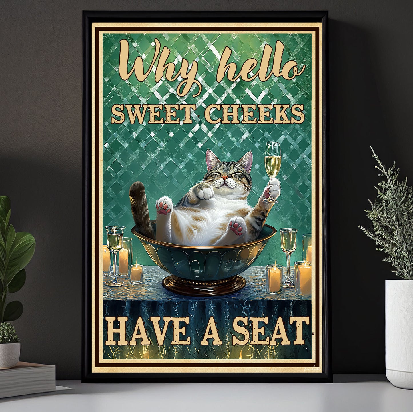 Why Hello Sweet Cheeks Canvas Painting, Funny Cat Wall Art Decor, Poster Gift For Cat Lovers