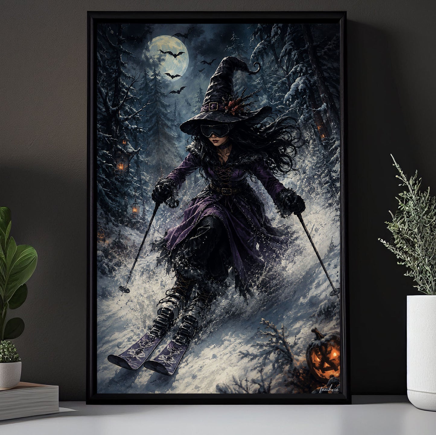 Halloween Skiing Witch Canvas Painting, Witches Don’t Need Broomsticks Wall Art Decor, Spooky Season Poster Gift For Skiing Lover