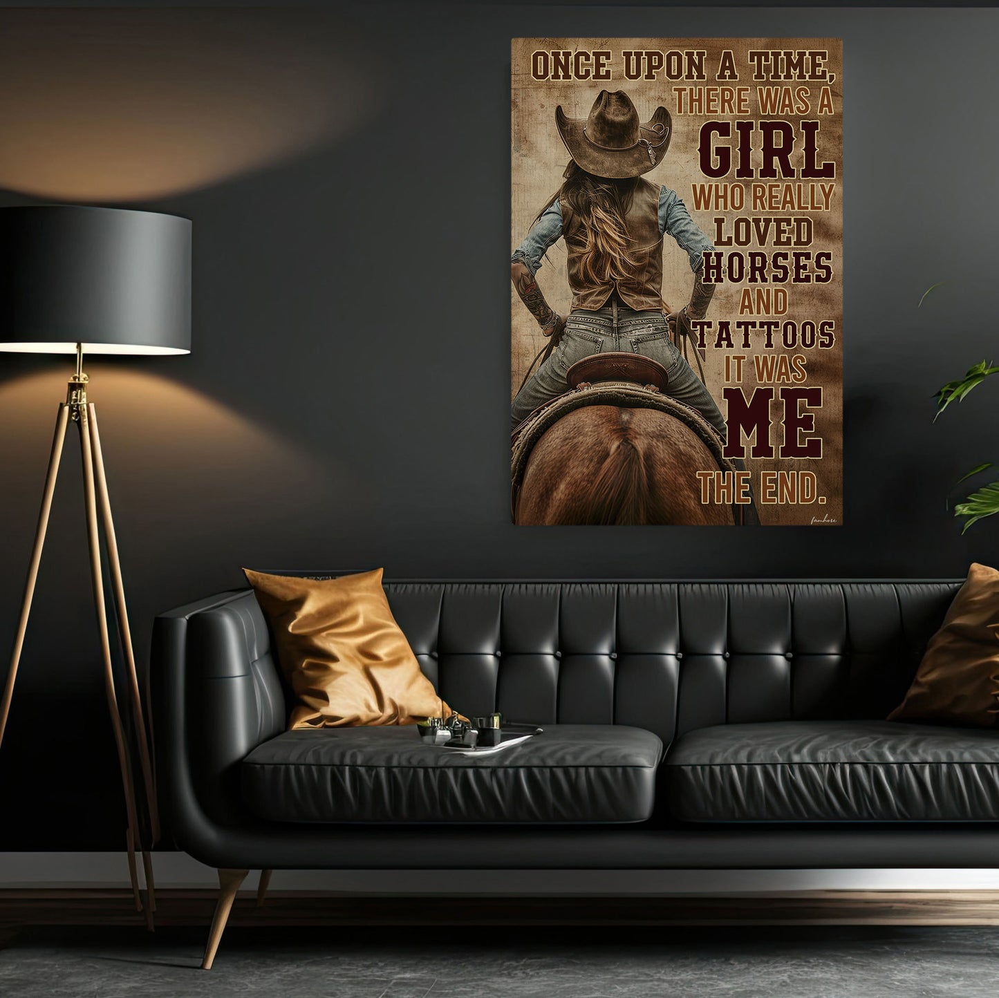 Cowgirl Canvas Painting, A Girl Who Really Loved Horses And Tattoos, Horse Quotes Wall Art Decor, Poster Gift For Cowgirl Lovers