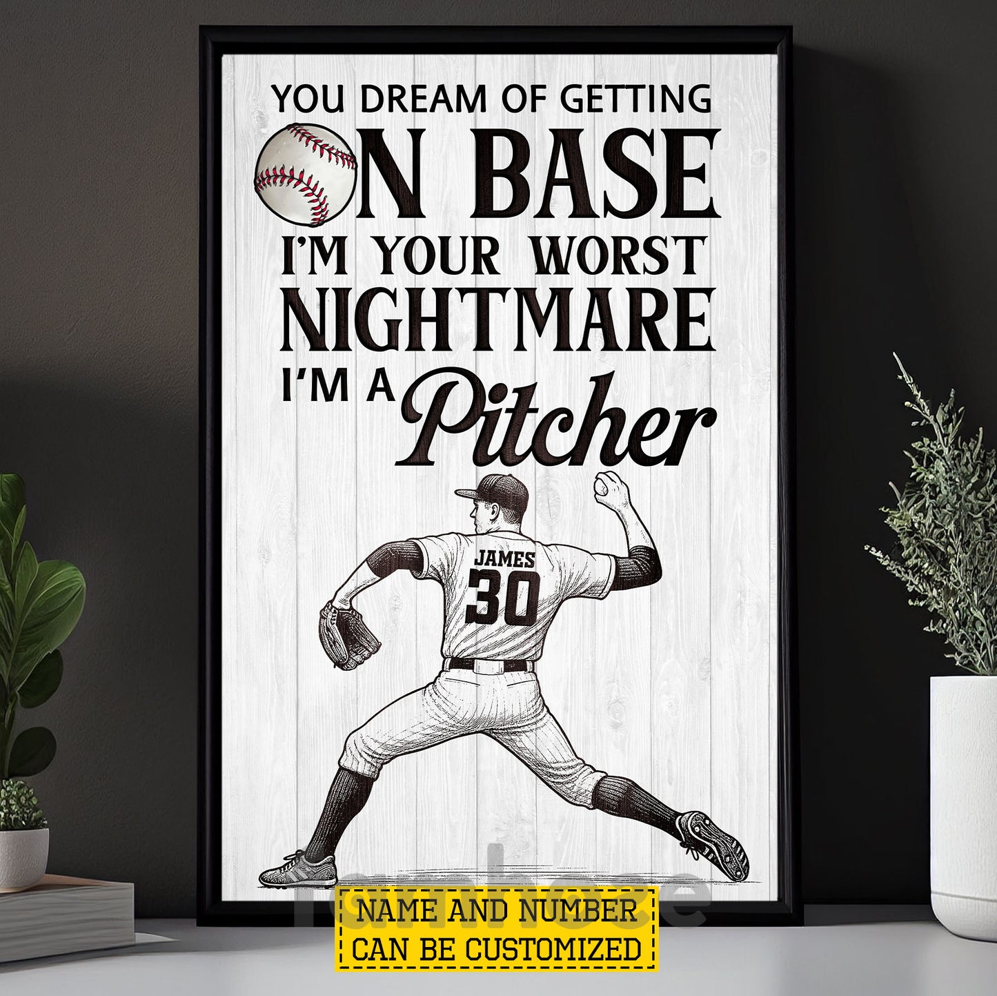 Personalized Baseball Pitcher Canvas Painting, You Dream Of Getting On Base Sport Wall Art Decor, Poster Gift For Baseball Lover