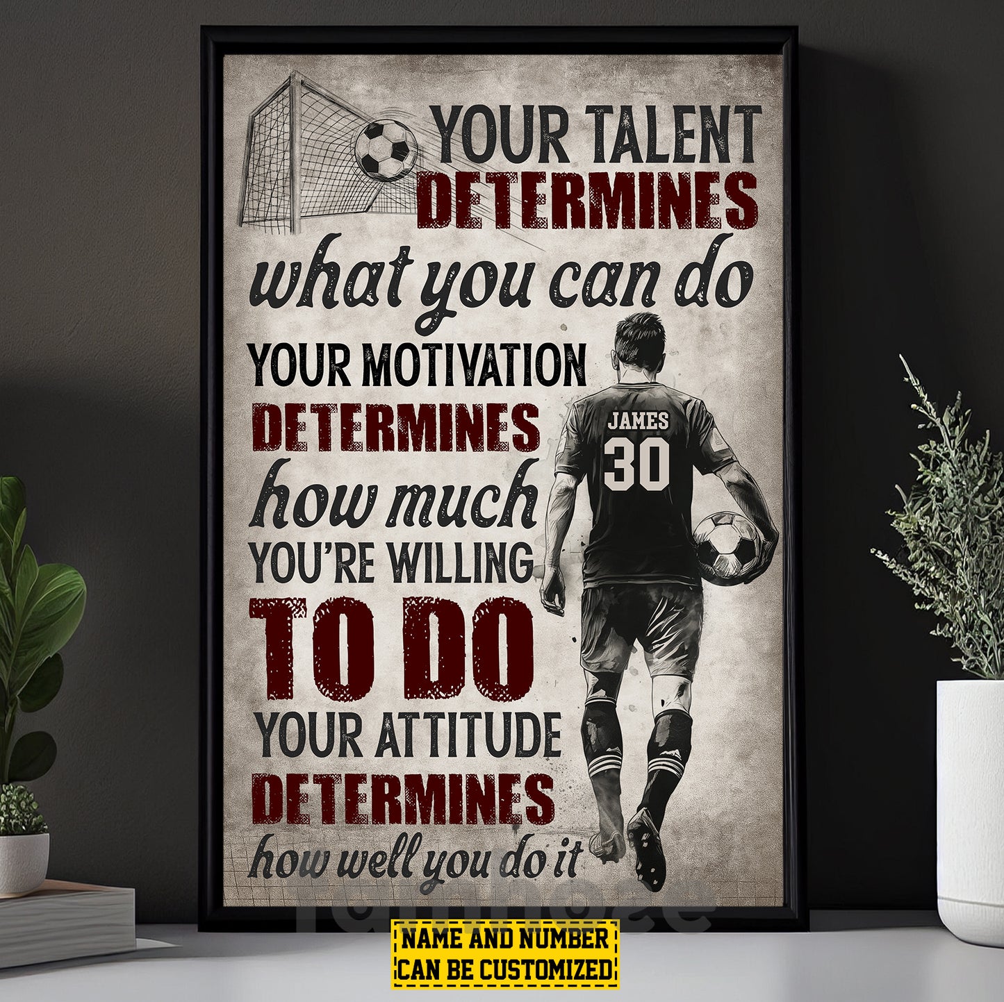Motivational Personalized Soccer Man Canvas Painting, Your Talent Determines What You Can Do Sport Wall Art Decor, Poster Gift For Soccer Lover