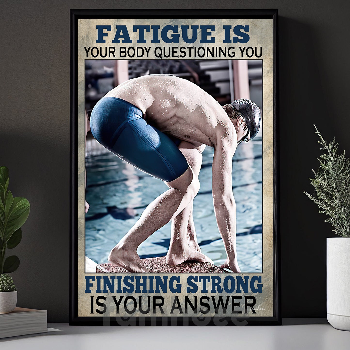 Swimming Man Canvas Painting, Fatigue Is Your Body Questioning You Sport Wall Art Decor, Poster Gift For Swimming Lovers
