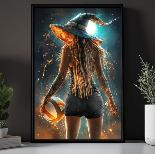 Volleyball Witch Canvas Painting, Spooky Season Wall Art Decor, Halloween Poster Gift For Volleyball Lovers