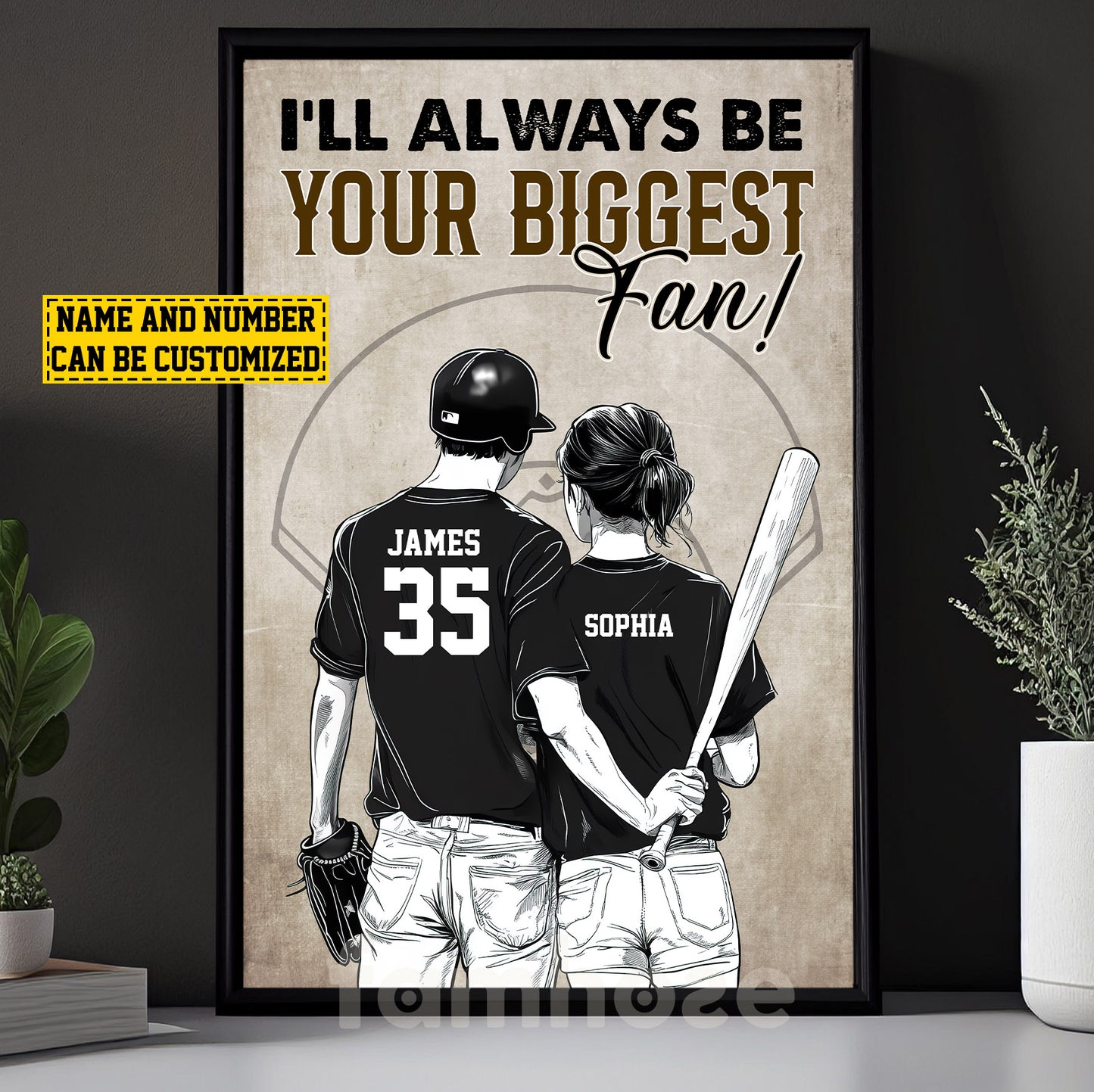 Romantic Personalized Baseball Couple Canvas Painting, I'll Always Be Your Biggest Fan Sports Wall Art Decor, Valentine's Day Poster Gift For Baseball-Loving Couple