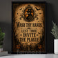 Halloween Wash Hands Toilet Canvas Painting, Lest Thou Invite The Plague Bathroom Wall Art Decor, Spooky Season Restroom Poster Gift Plague Doctor Lover