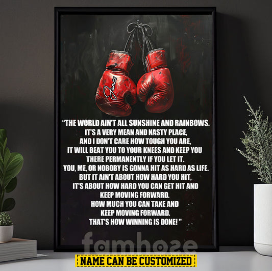 Personalized Boxing Canvas Painting, Keep Moving Forward, Sports Quotes Wall Art Decor, Poster Gift For Boxing Lovers