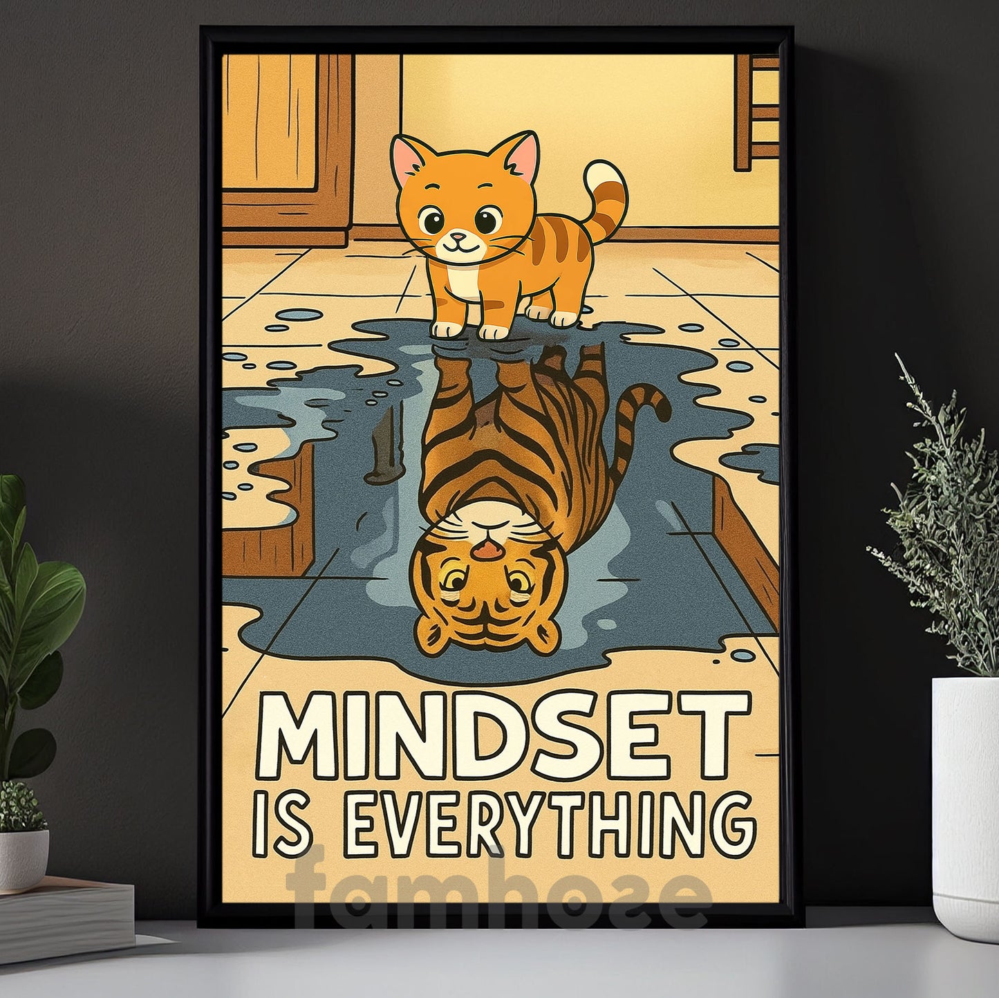 Cute Motivation Canvas Painting, Mindset Is Everything Wall Art Decor, Cartoon Style Poster Gift
