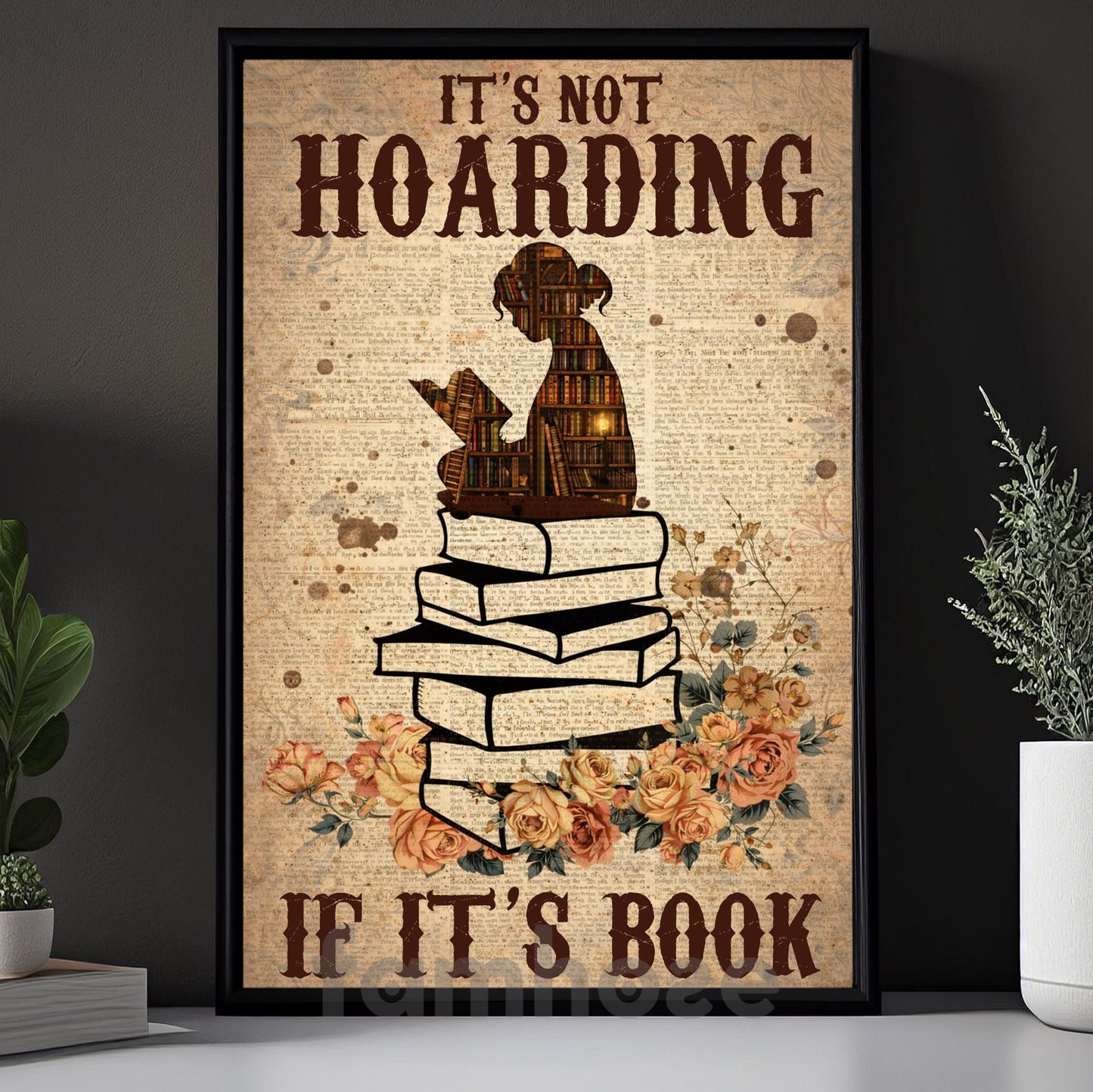 Funny Reading Girl Canvas Painting, It's Not Hoarding If It's Book Wall Art Decor, Poster Gift For Reading Lovers