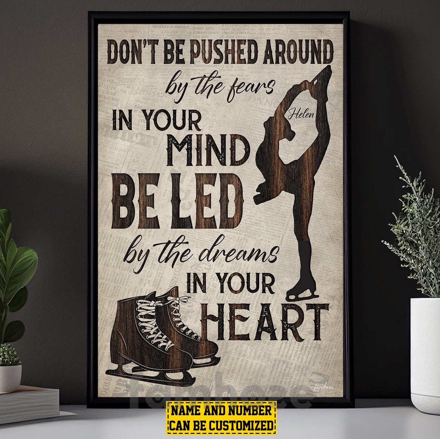 Motivational Personalized Ice Skating Girl Canvas Painting, Don't Be Pushed Around Sport Wall Art Decor, Poster Gift For Ice Skating Lovers