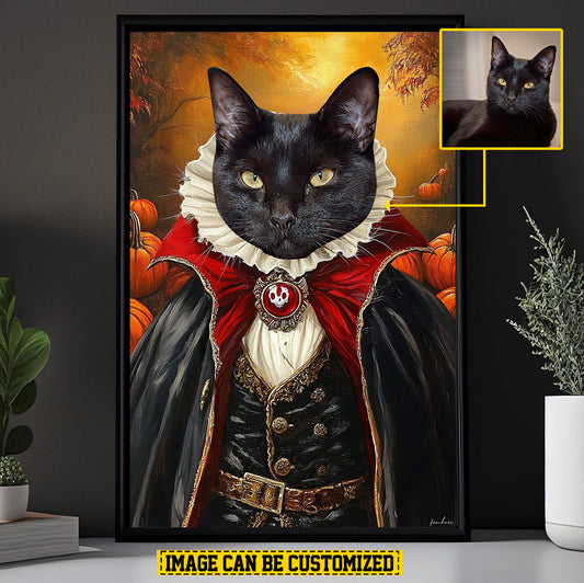 Personalized Victorian Cat Canvas Painting, Spooky Season Wall Art Decor, Halloween Poster Gift For Cat Lovers