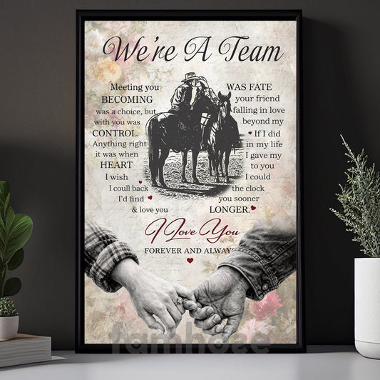Cowboy Cowgirl Couple Canvas Painting, We're A Team Wall Art Decor, Valentine Poster Gift For Western Couple