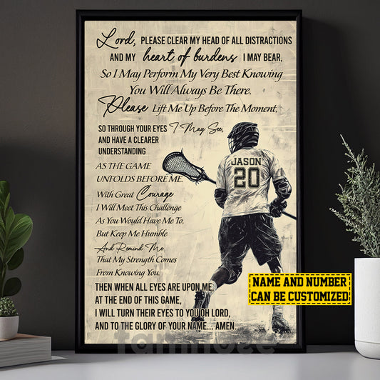 Personalized Lacrosse Boy Canvas Painting, Lord Please Clear My Head Of All Distractions Sport Wall Art Decor, Poster Gift For Lacrosse Lovers