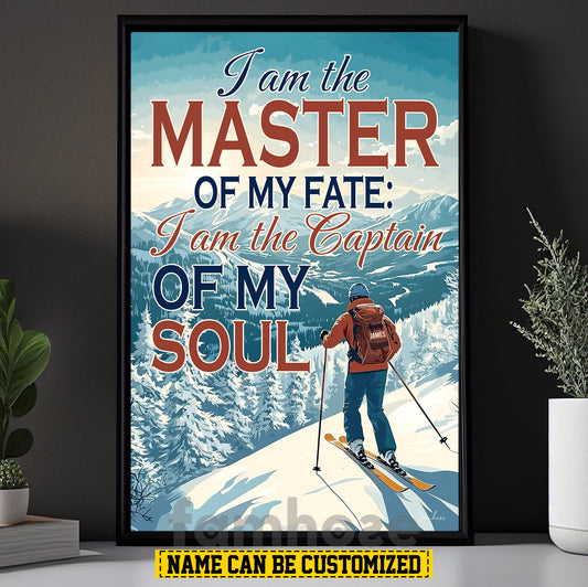 Personalized Skiing Man Canvas Painting, I Am The Master Of My Fate Wall Art Decor, Poster Gift For Skiing Lovers