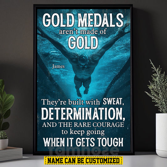 Personalized Swimming Man Canvas Painting, Gold Medals Aren't Made Of Gold Sport Wall Art Decor, Poster Gift For Swimming Lovers