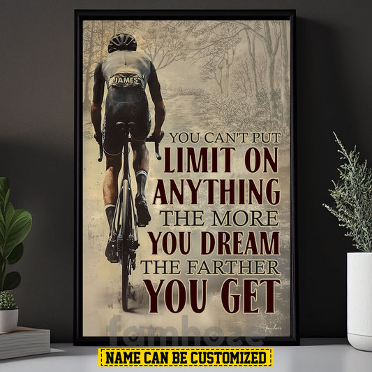 Motivational Personalized Cycling Canvas Painting, You Can't Put Limit On Anything Wall Art Decor, Poster Gift For Cycling Lovers