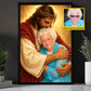 Personalized Jesus Hugging Canvas Painting, Custom Photo Jesus Embrace Wall Art Decor, Poster Gift For Deceased Person
