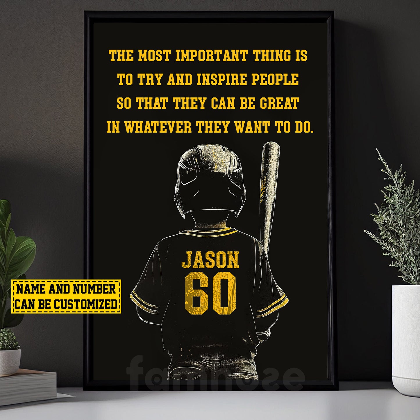 Personalized Baseball Boy Canvas Painting For Kids - Inspiring Quotes The Most Important Thing Is To Try Poster Gift For Young Baseball Fans