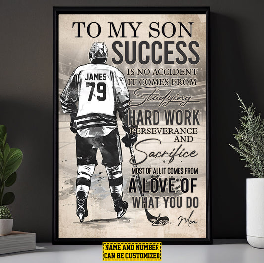 Personalized Vintage Hockey Boy Canvas Painting, To My Son Love Of What You Do, Sports Quotes Wall Art Decor, Poster Gift For Hockey Lovers, Hockey Boys