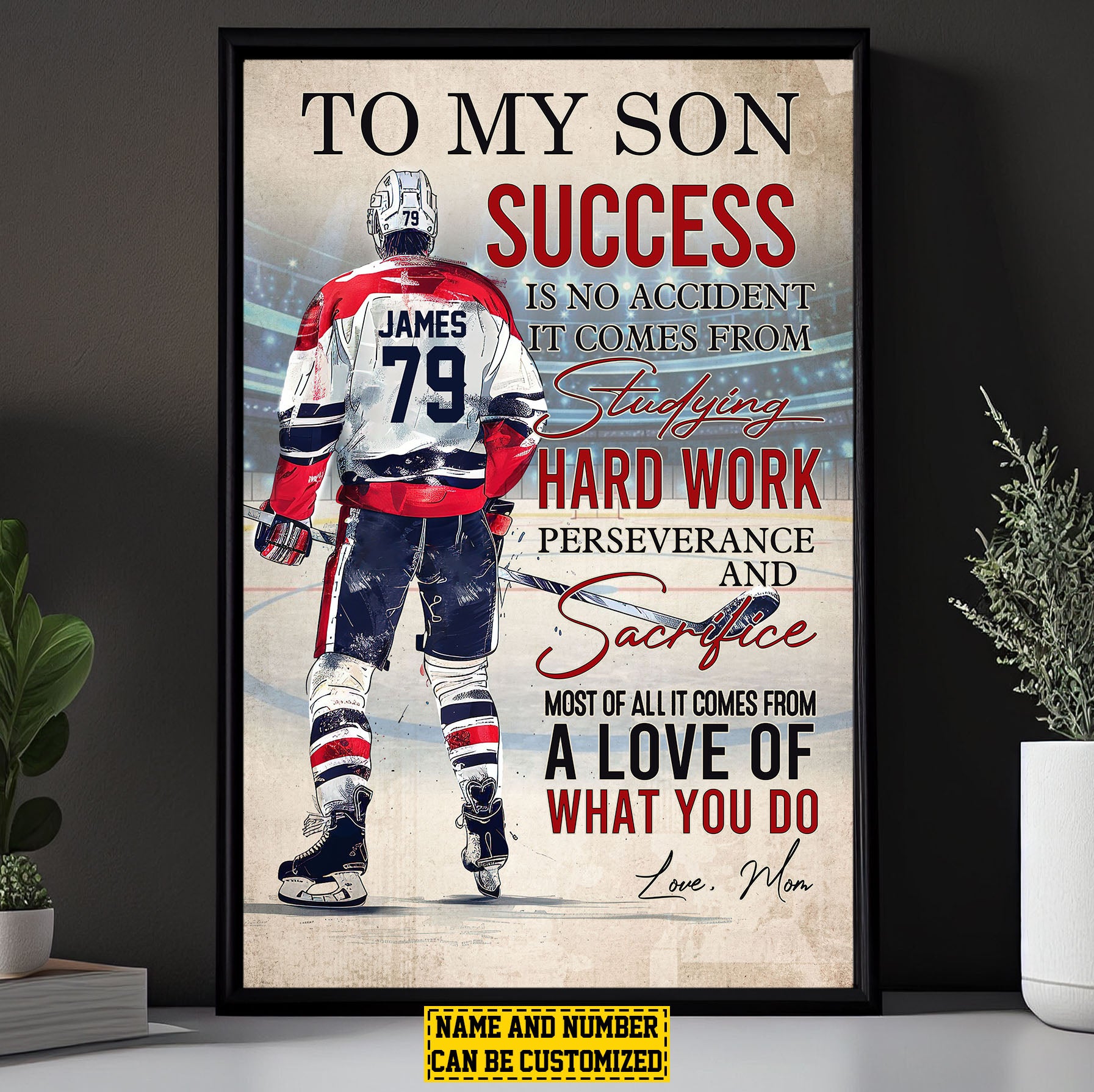 Personalized Hockey Boy Canvas Painting, To My Son Success Is No