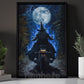 Halloween Witch Motocycle Canvas Painting, Witch Biker Under The Full Moon Wall Art Decor, Spooky Season Poster Gift For Biker