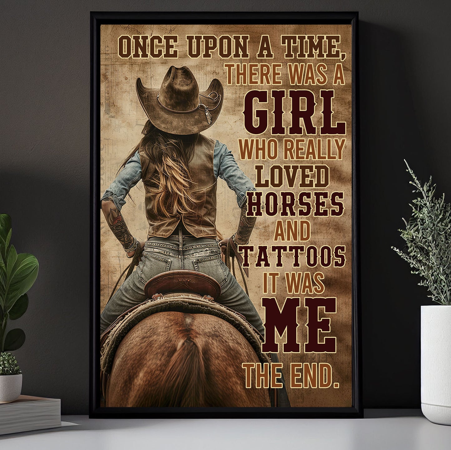 Cowgirl Canvas Painting, A Girl Who Really Loved Horses And Tattoos, Horse Quotes Wall Art Decor, Poster Gift For Cowgirl Lovers