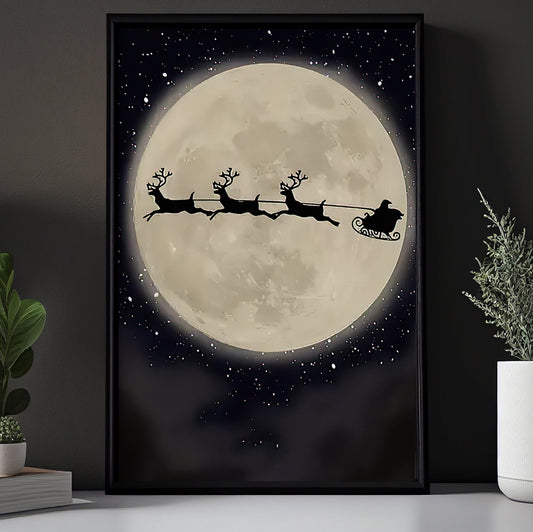 Reindeer Pulling Santa Claus, Santa Claus Christmas Canvas Painting, Xmas Wall Art Decor - Christmas Poster Gift