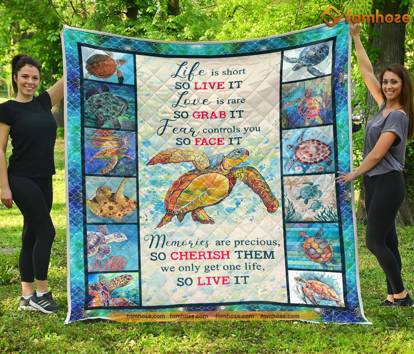 Turtle Blanket, Life Is Short So Live It Love Is Rare So Grab It Fleece Blanket - Sherpa Blanket Gift For Turtle Lover, Turtle Owners