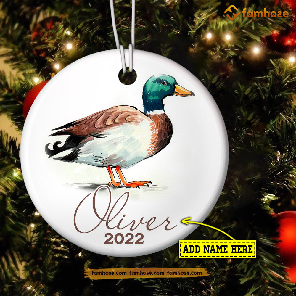 Christmas Duck Ornament, Cute Duck Alone Gift For Duck Lovers, Personalized Custom Circle Ceramic Ornament