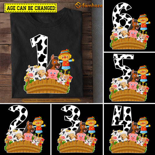 Farm Birthday T-shirt, Farm Animals Birthday Tees Gift For Kids Boys Girls Farmers, Age Can Be Changed