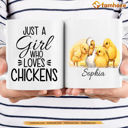 Personalized Chicken Mug, Just A Girl Who Loves Chickens Gift For Chicken Lovers, Chicken Lovers Gift Mug, Cups, Chicken Owner