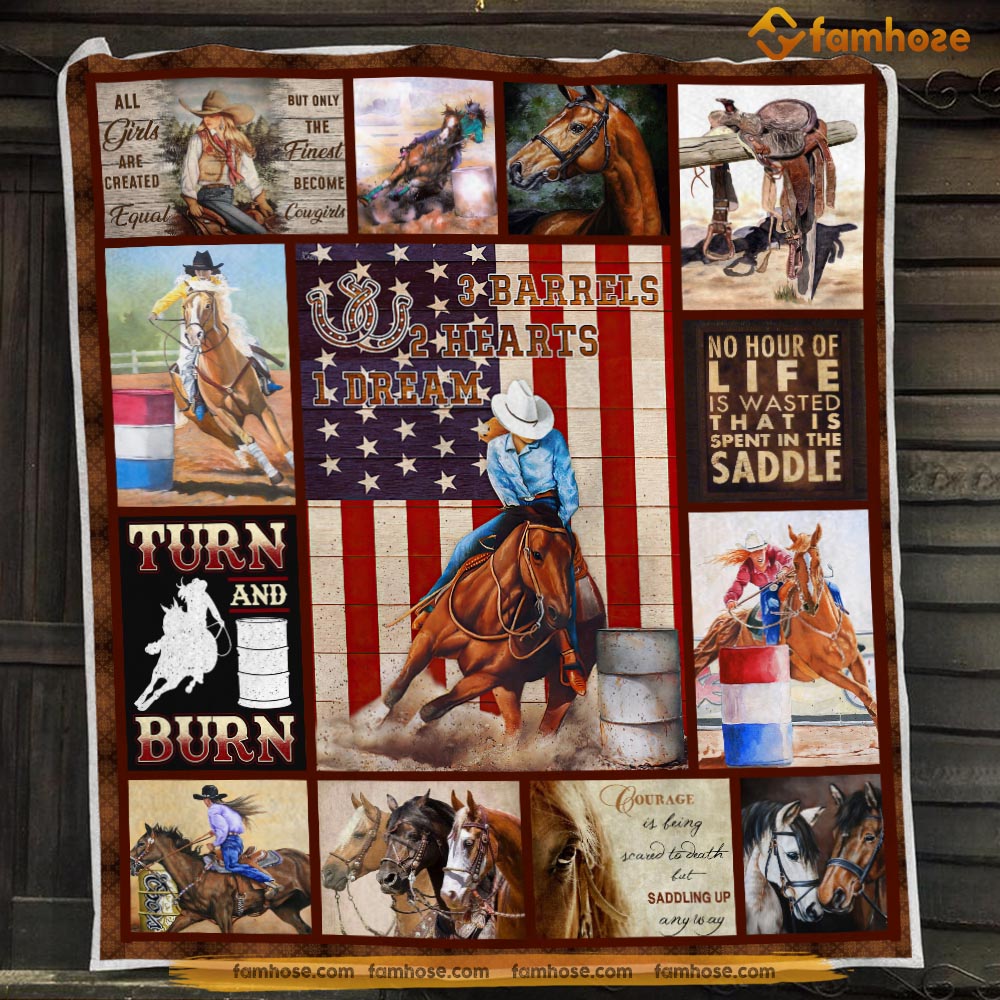 Barrel Racing Blanket, 3 Barrels 2 Hearts 1 Dream, Barrel Racing Fleece Blanket - Sherpa Blanket Gift For Barrel Racing Lover