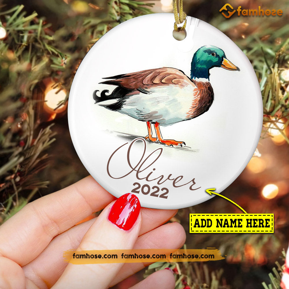 Christmas Duck Ornament, Cute Duck Alone Gift For Duck Lovers, Personalized Custom Circle Ceramic Ornament