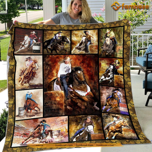 Strong Barrel Racing Blanket, Barrel Racing Together Fleece Blanket - Sherpa Blanket Gift For Barrel Racing Lover