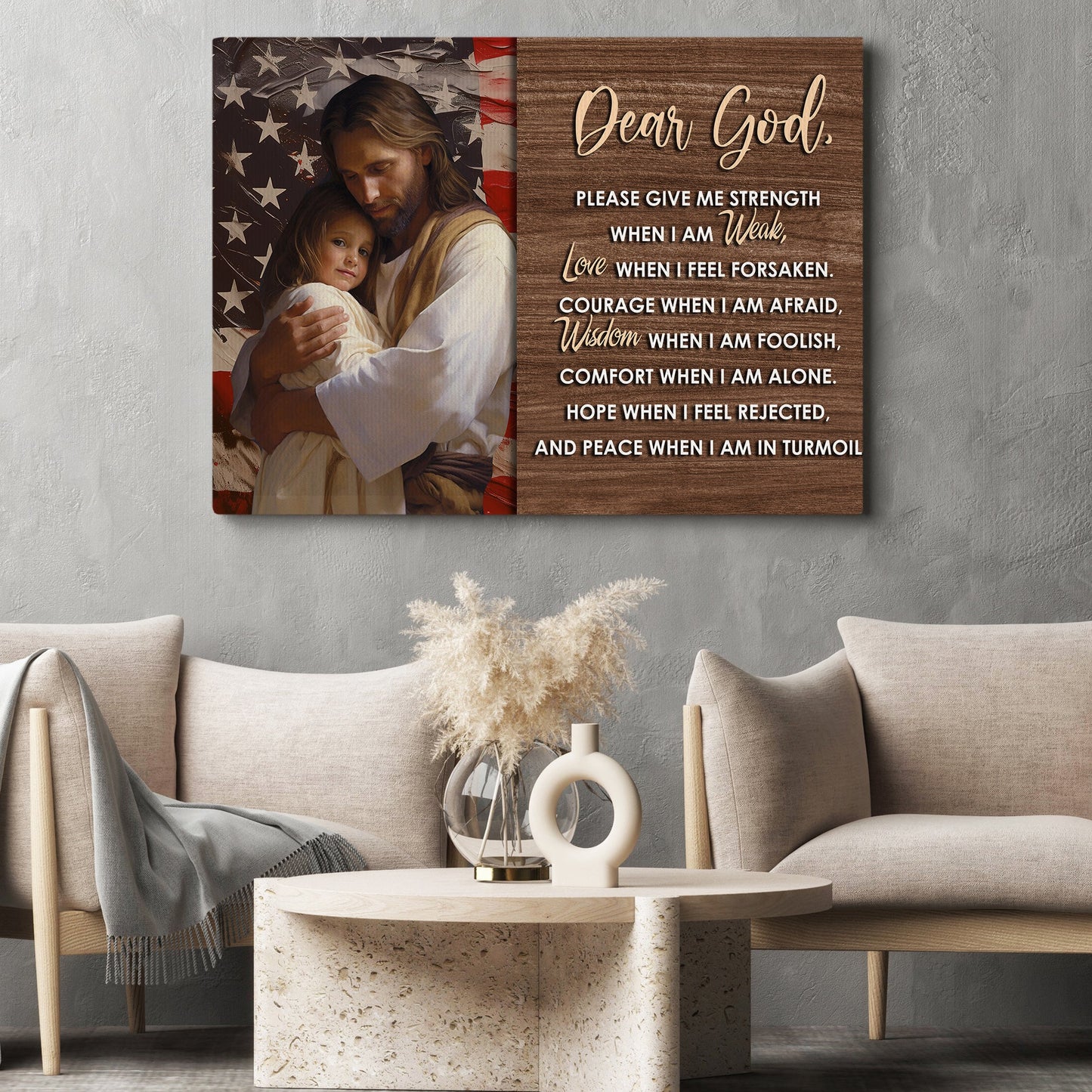 Dear God, Please Give Me Strength When I Am Weak, Religious Canvas Painting, Jesus Wall Art Decor, Poster Gift For Christian Lovers