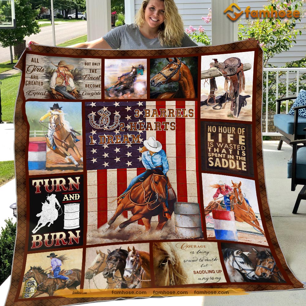 Barrel Racing Blanket, 3 Barrels 2 Hearts 1 Dream, Barrel Racing Fleece Blanket - Sherpa Blanket Gift For Barrel Racing Lover