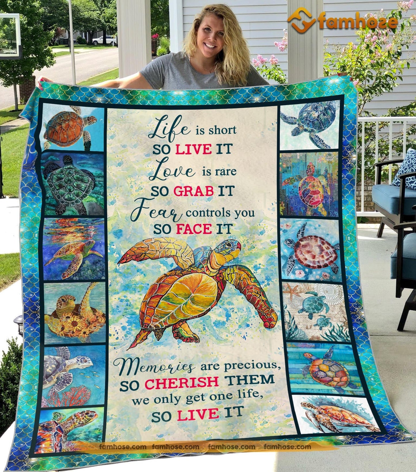 Turtle Blanket, Life Is Short So Live It Love Is Rare So Grab It Fleece Blanket - Sherpa Blanket Gift For Turtle Lover, Turtle Owners