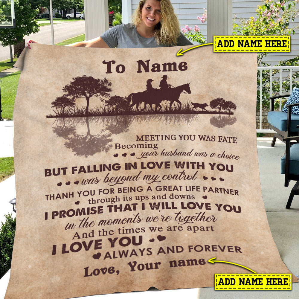 Valentine's Day Personalized Cowboy Blanket, Meeting You Was Fate Falling In Love With You Fleece Blanket - Sherpa Blanket Gift For Rodeo Lover