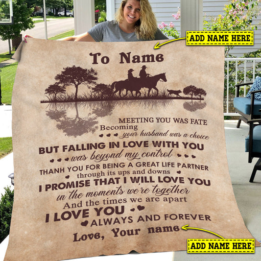 Valentine's Day Personalized Cowboy Blanket, Meeting You Was Fate Falling In Love With You Fleece Blanket - Sherpa Blanket Gift For Rodeo Lover