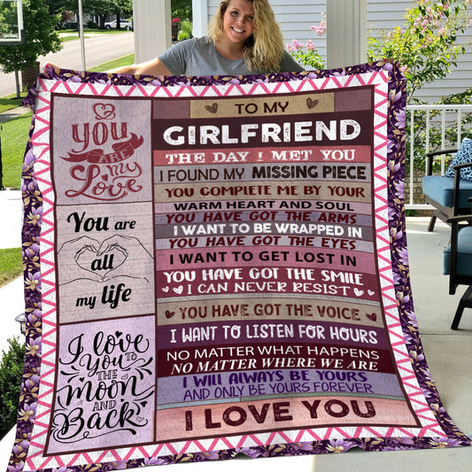 Romantic Valentine's Day Blanket, To My Girlfriend You Are All My Life, Inspirational Quotes Fleece Blanket - Sherpa Blanket Gift For Your Girlfriend