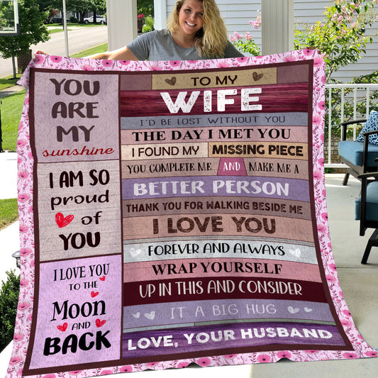 Romantic Valentine's Day Blanket, You Are My Sunshine, Inspirational Quotes Fleece Blanket - Sherpa Blanket Gift For Your Wife
