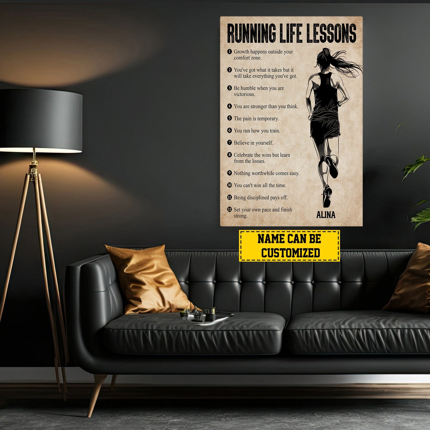 Personalized Running Life Lessons, Motivational Running Girl Canvas Painting, Inspirational Quotes Wall Art Decor, Poster Gift For Running Woman Lovers